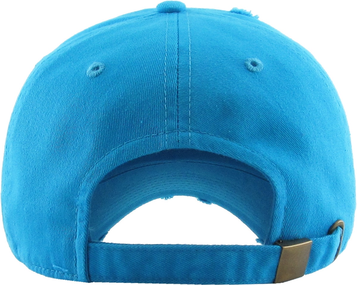Aqua Blue Distressed Vintage Baseball Cap Back View